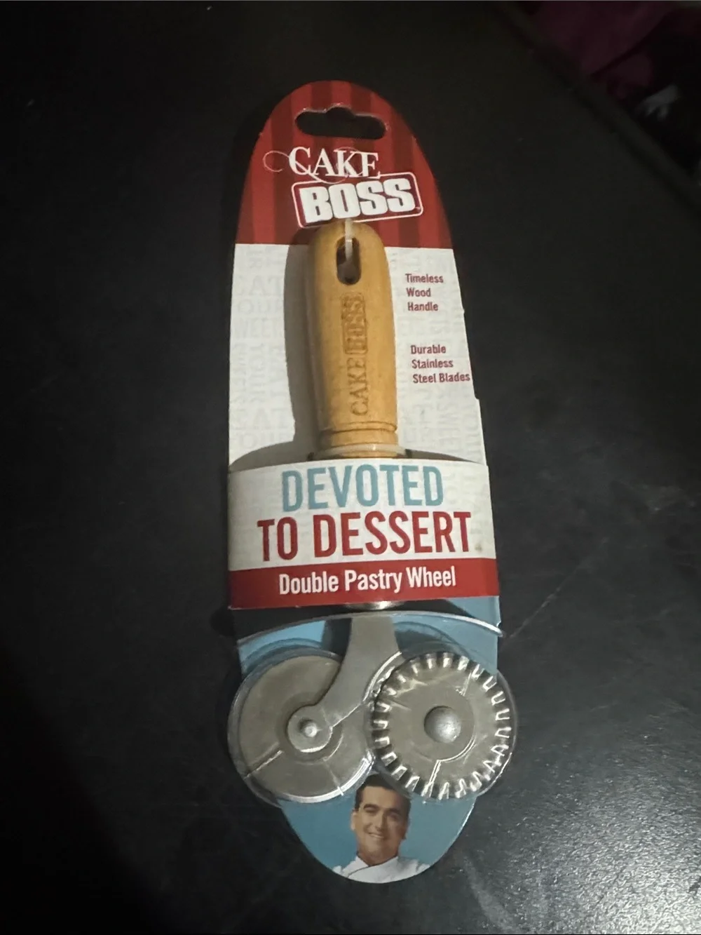 Cake Boss Wooden & Stainless Steel Double Pastry Wheel